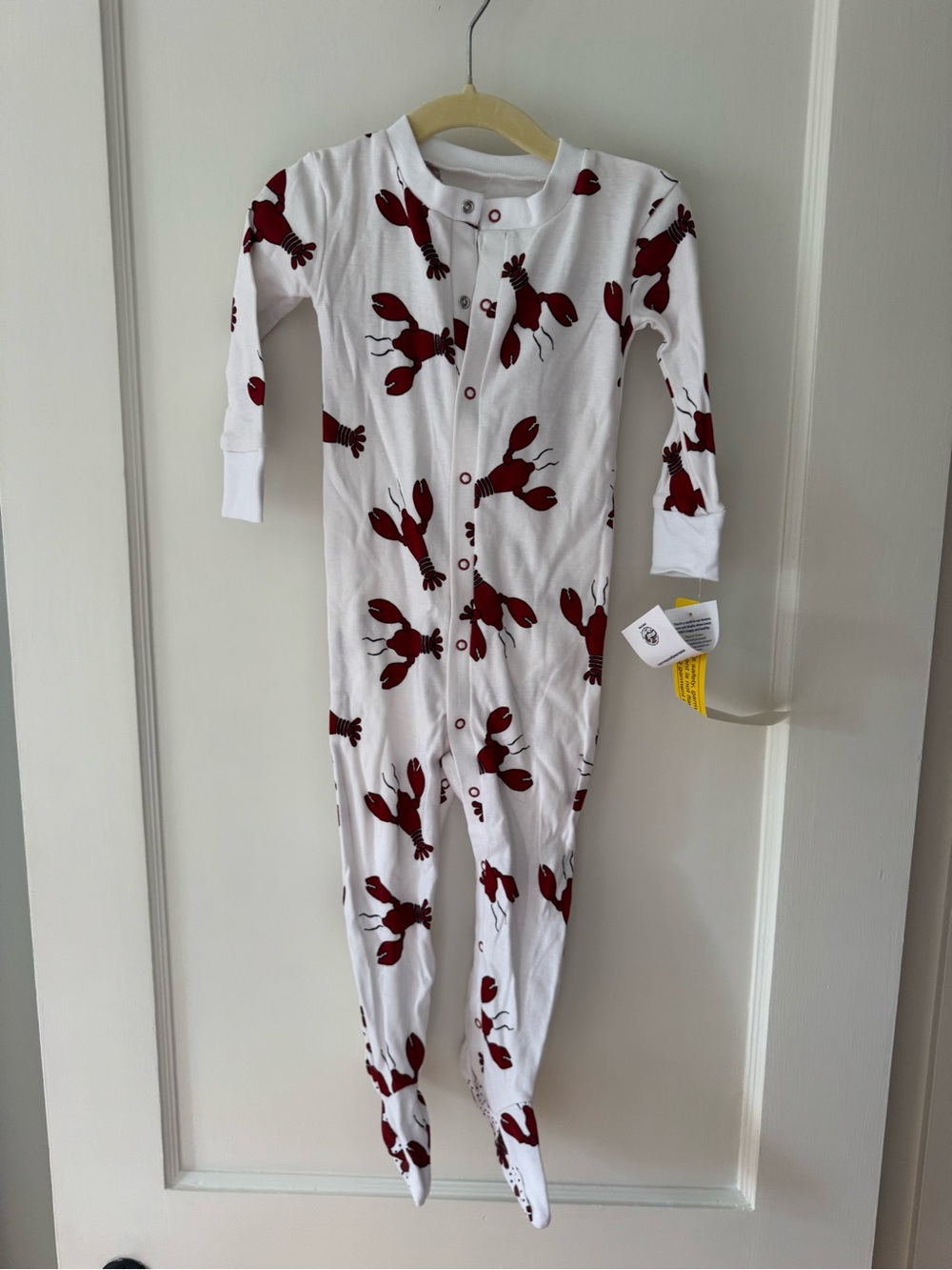 Kids White Footed Pajama One-Piece with Red Lobster Print